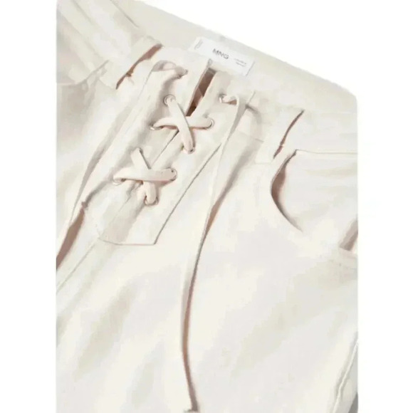 Mango Beige Lace Up Flare High Waist Jeans Tie Closure Denim Pants L NWT - Picture 5 of 5